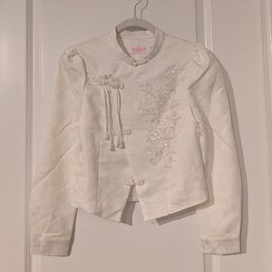 Ivory Cheongsam Top With Pearl And Sequin Embellishments (NWOT)